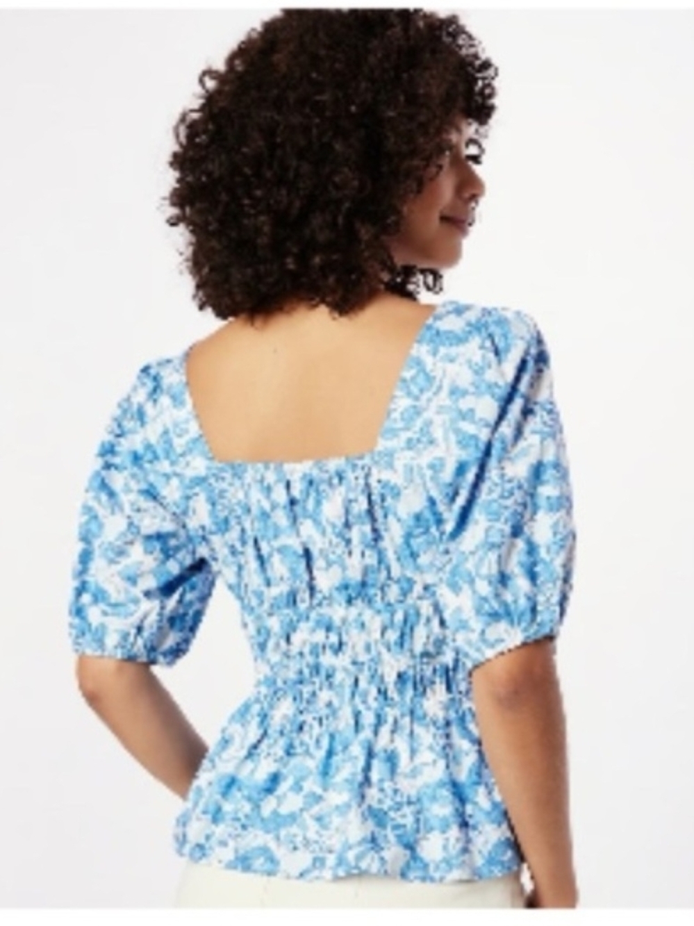 GAP Blue Floral Smocked Square-Neck Top Size XXS Like New - Picture 2 of 7